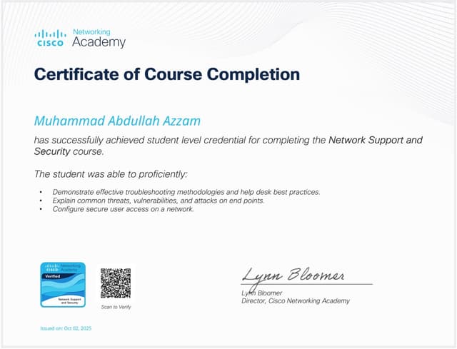 Network Support and Security certificate